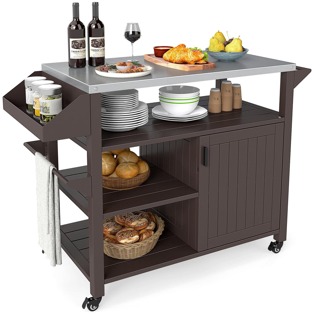 Giantex Outdoor Grill Cart with Storage Cabinet & Shelves Patio Kitchen Island Table