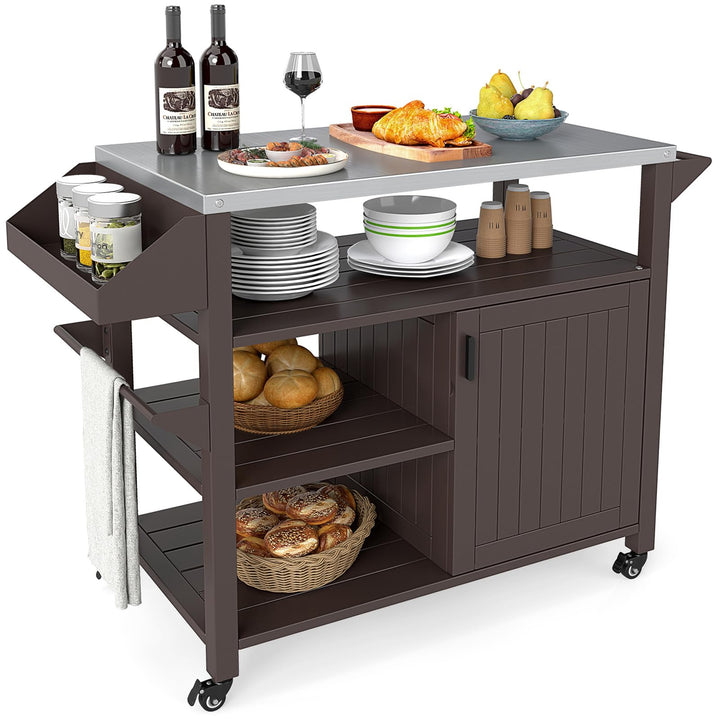 Giantex Outdoor Grill Cart with Storage Cabinet & Shelves Patio Kitchen Island Table