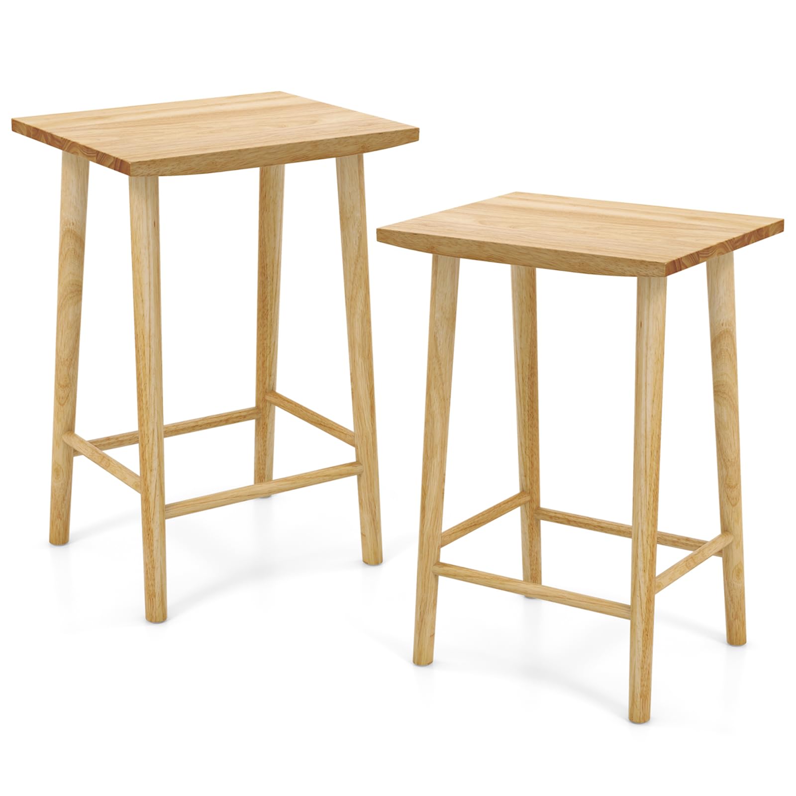 Giantex 25.5" Wooden Bar Stools Set of 2/4, Farmhouse Backless Counter Height Bar Stools with Footrest