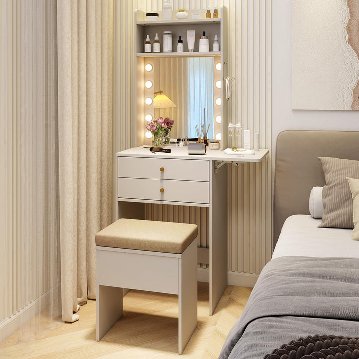 CHARMAID Compact Girls Vanity Desk 20-Inch Narrow Tall Makeup Table(With Stool)