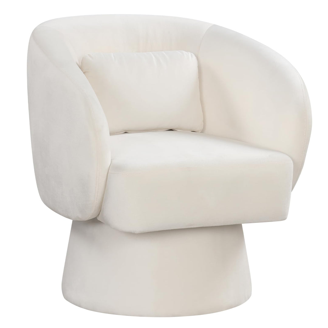 Giantex Swivel Accent Chair Upholstered Barrel Chair with Curved Back & Removable Lumbar Pillow