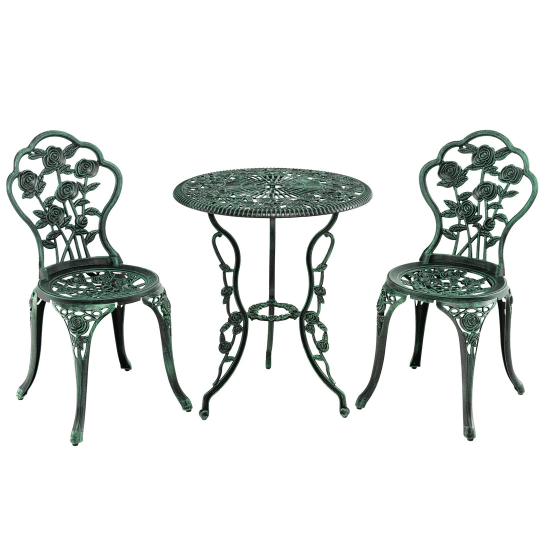 Giantex 3 Piece Bistro Set Cast Rose Design Antique Outdoor Patio Furniture (Rose Design)