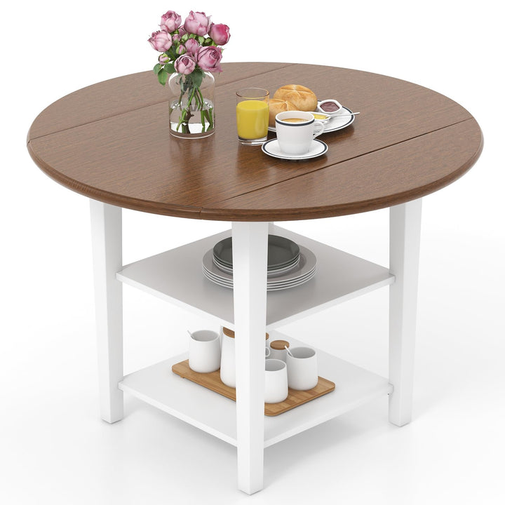 Giantex Dining Table, Drop Leaf Kitchen Table, 42.5 Inches Round Table with Storage Shelves