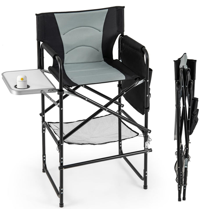 Giantex 46” Tall Directors Chair, Folding Camping Chair with 31" Seat Height, Side Table, Cup Holder