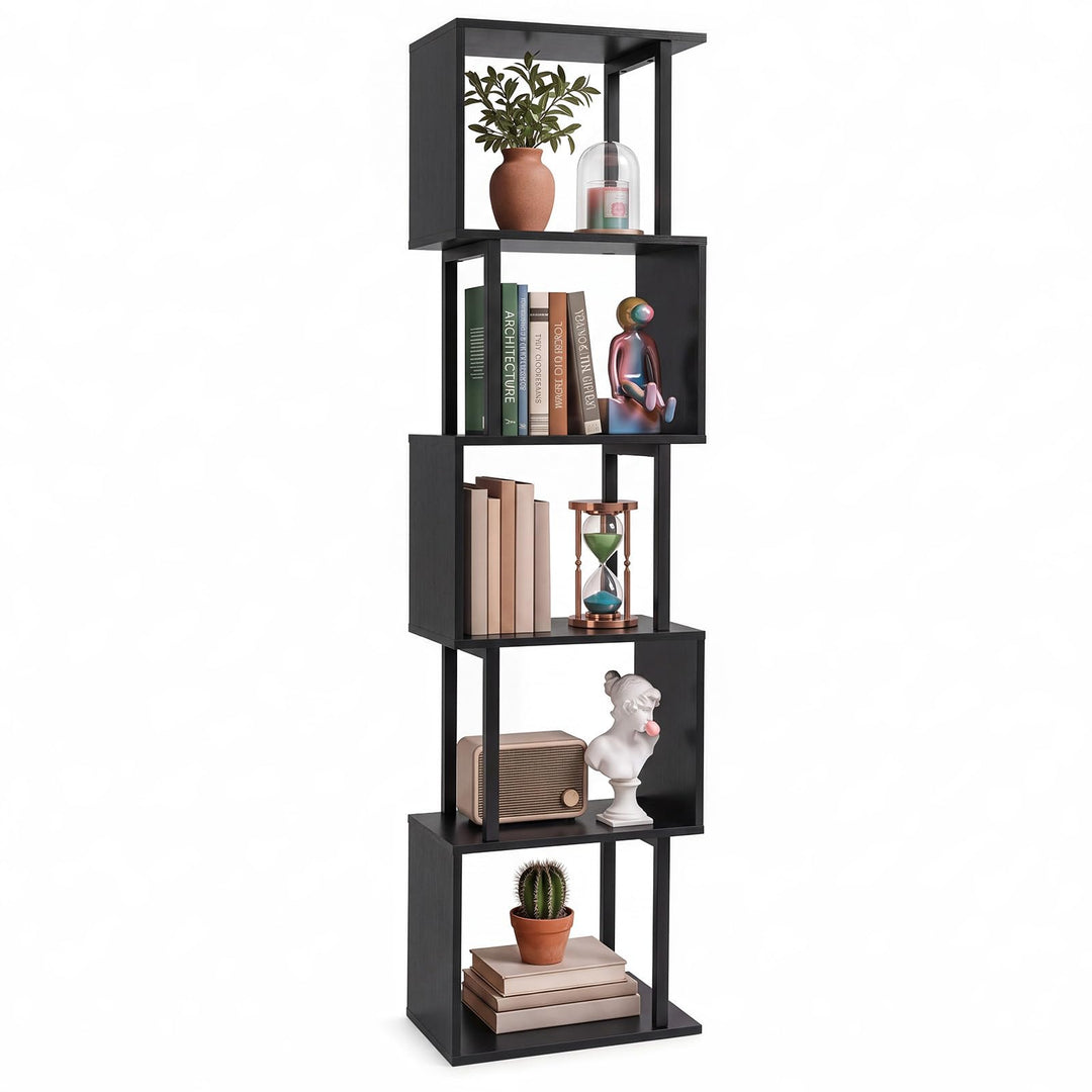 GIANTEX 5-Tier S-Shaped Wood Bookcase w/Metal Frame (1/2)