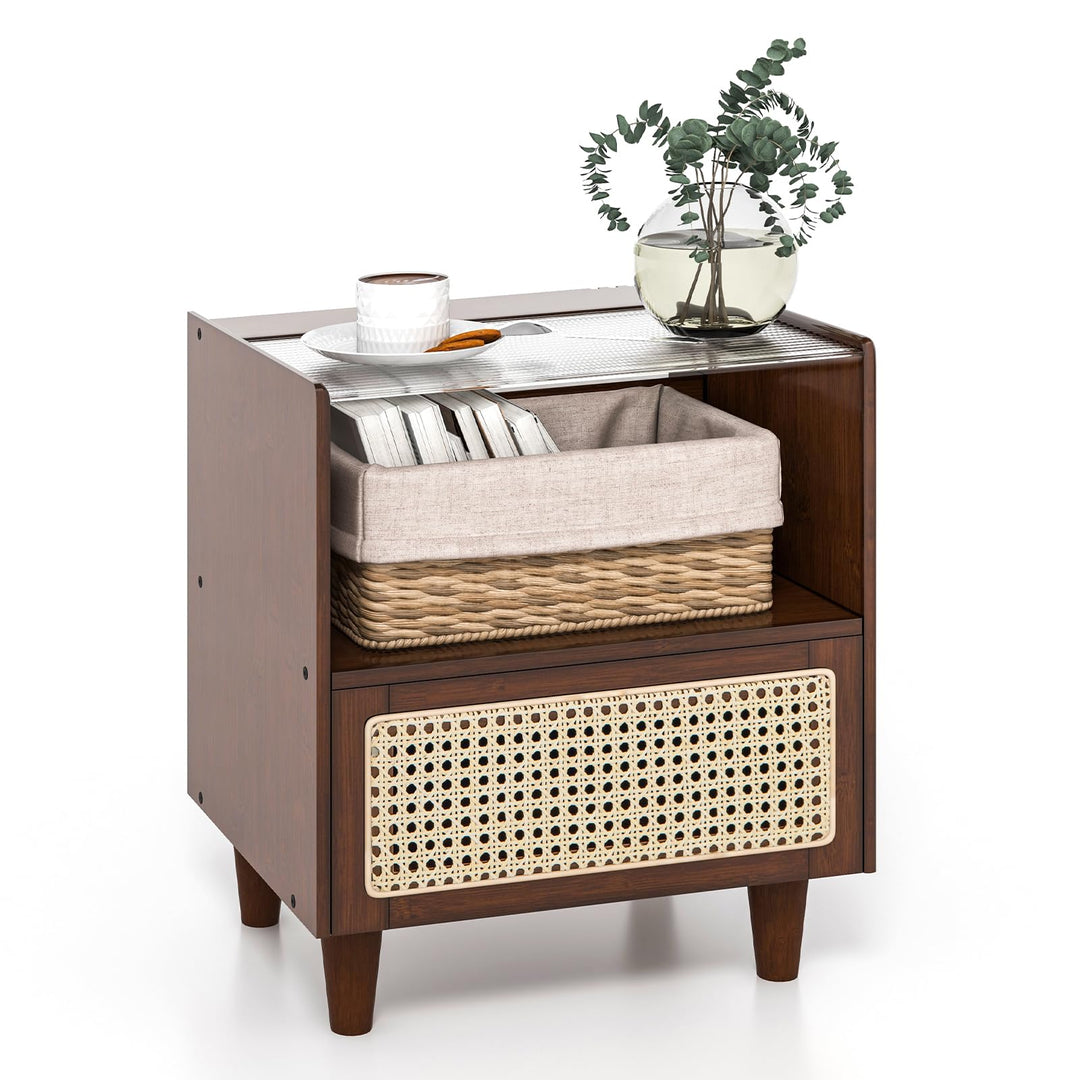 Giantex Rattan Nightstand with Drawer