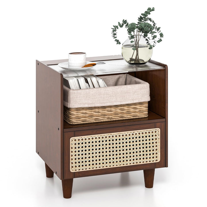 Giantex Rattan Nightstand with Drawer