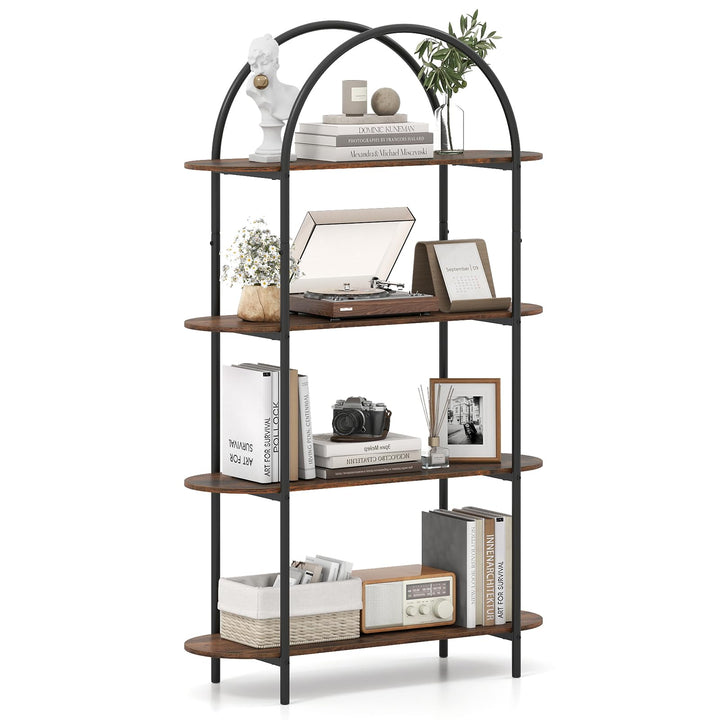 Giantex Arched Bookshelf 4-Tier Industrial Open Bookcase with Sturdy Metal Frame
