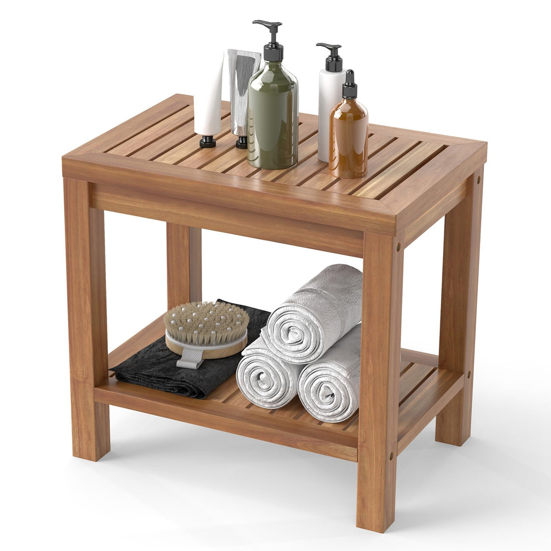 19 Inch Shower Stool with Slatted Seat for Elderly Seniors