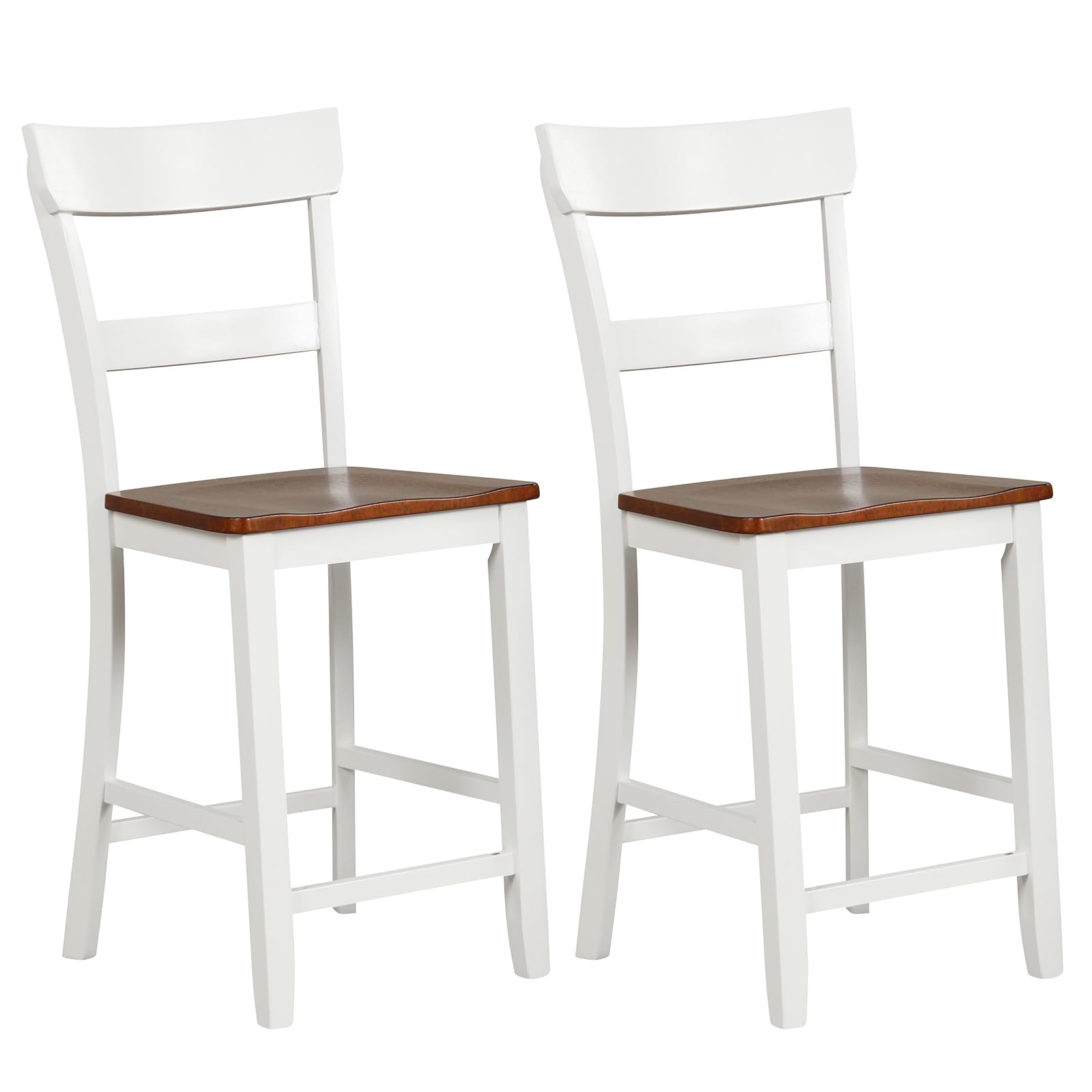 Giantex Wooden Bar Stools Counter Height Set of 2, 24.5" Farmhouse Wood Bar Dining Chairs