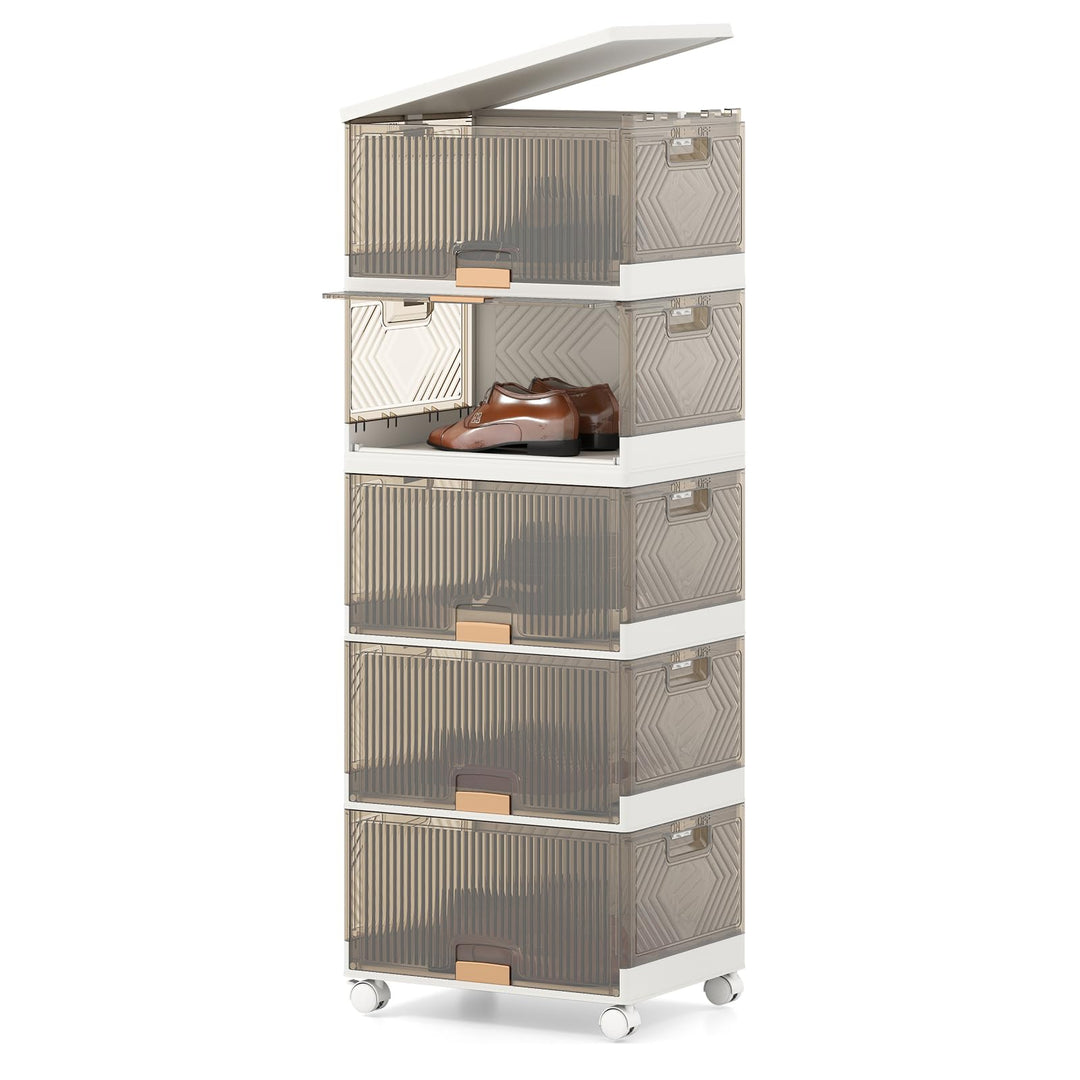 Giantex 5 Tier Stackable Storage Bins with Lids 22.5 Gal Foldable Shoe Storage Box