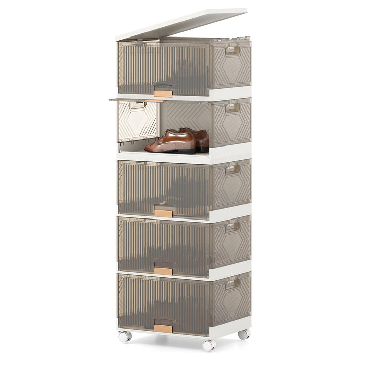 Giantex 5 Tier Stackable Storage Bins with Lids 22.5 Gal Foldable Shoe Storage Box