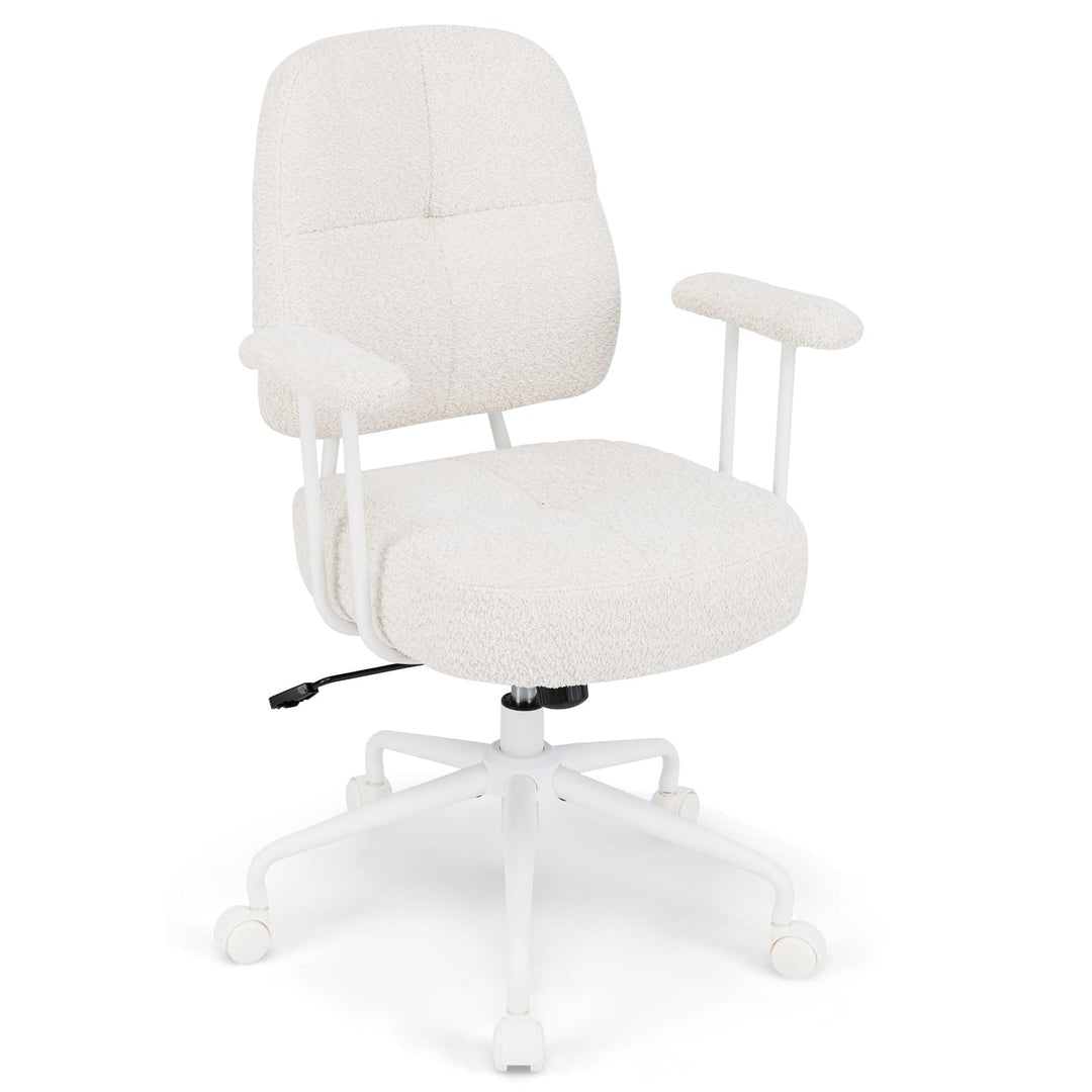 Giantex Mid Century Modren Office Chair, Faux Fur Desk Chair w/Armrest & Mid Back