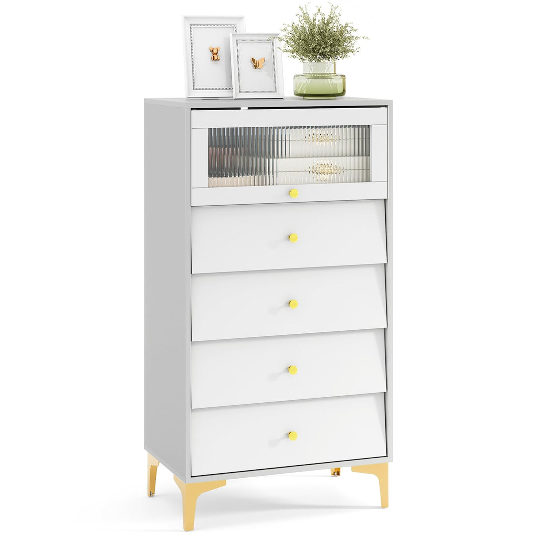 Giantex 4-Drawer Dresser with Flip Up Fluted Glass Door