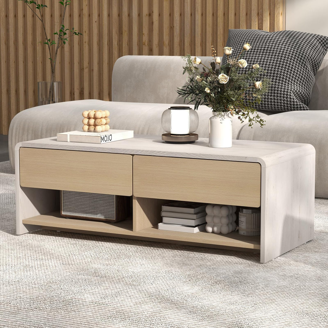 Giantex 43 Inch Modern Rectangle Coffee Table with Storage Drawers