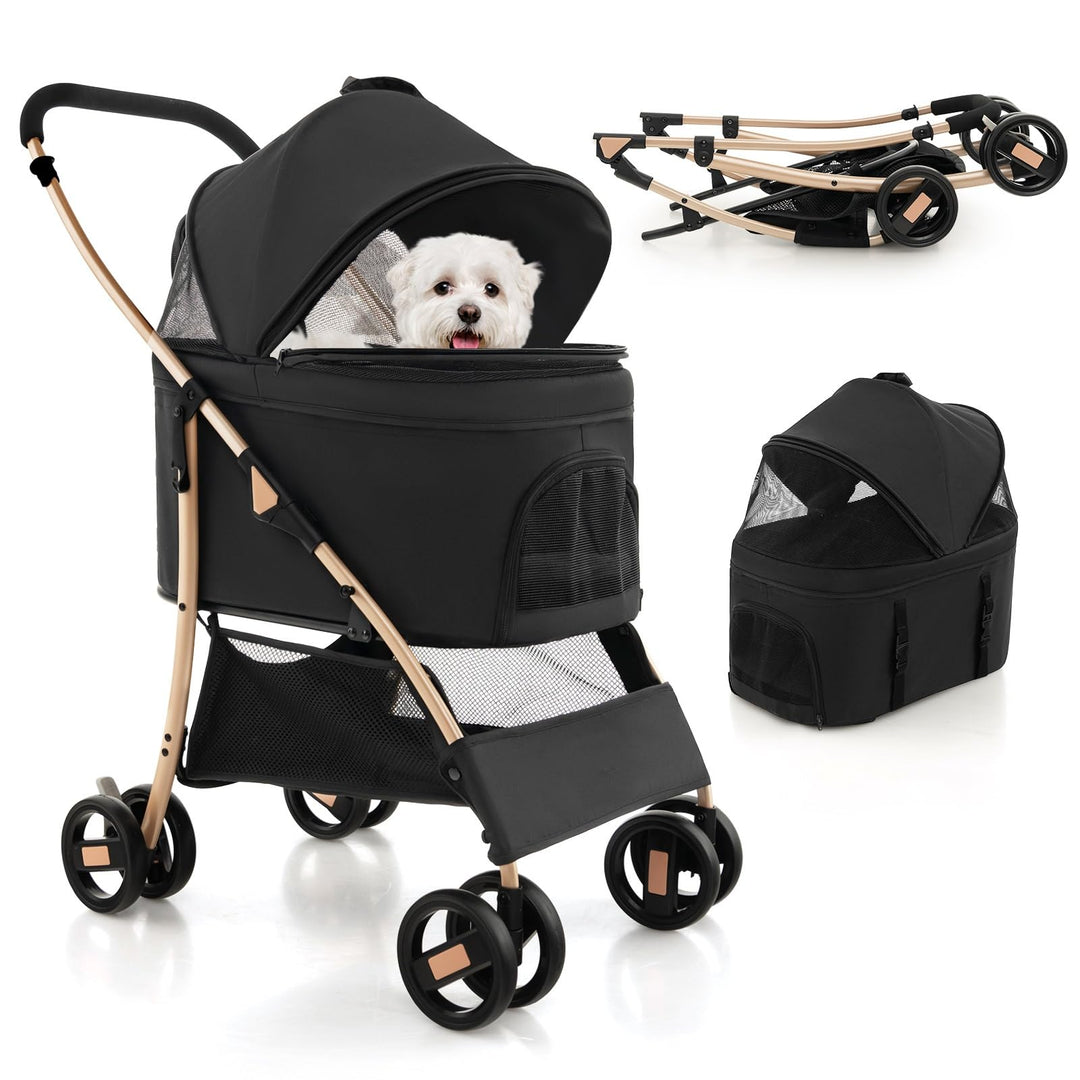 fancy dog stroller Giantex Pet Stroller 3-in-1, Folding Dog Stroller Detachable Carrier Car Seat (Black & Gold)