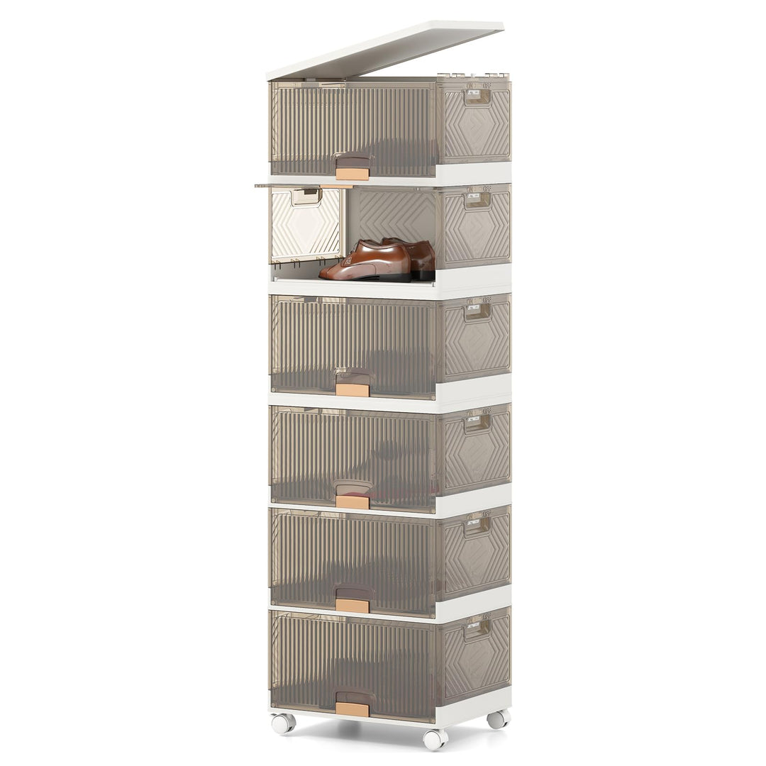 Giantex 6 Tier Stackable Storage Bins with Lids 27 Gal Foldable Shoe Storage Box