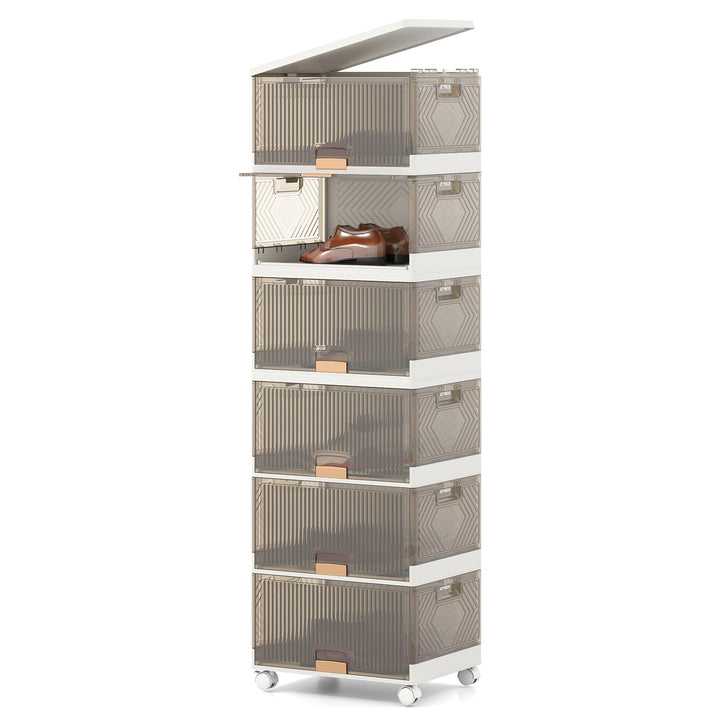 Giantex 6 Tier Stackable Storage Bins with Lids 27 Gal Foldable Shoe Storage Box