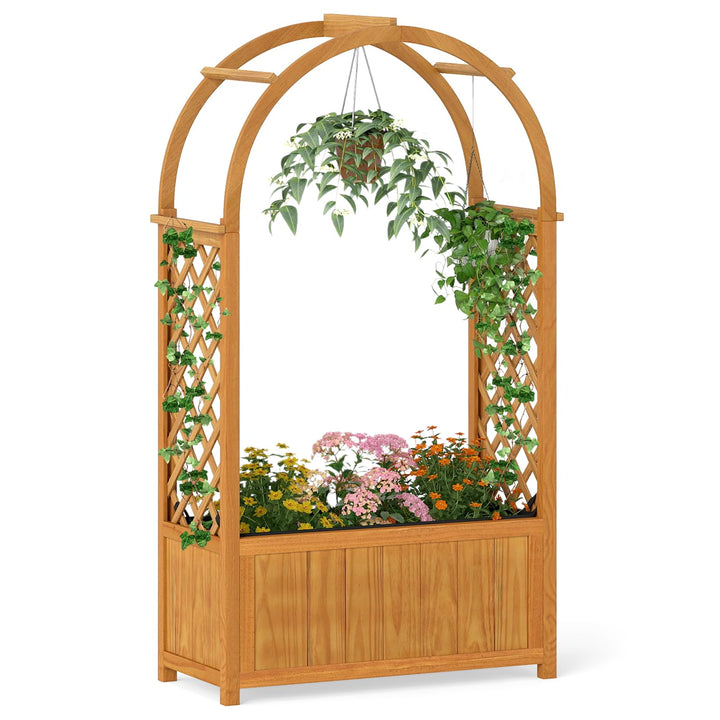 Giantex Raised Garden Bed with Arch Lattice Trellis, for Climbing Vine Flower Vegetable
