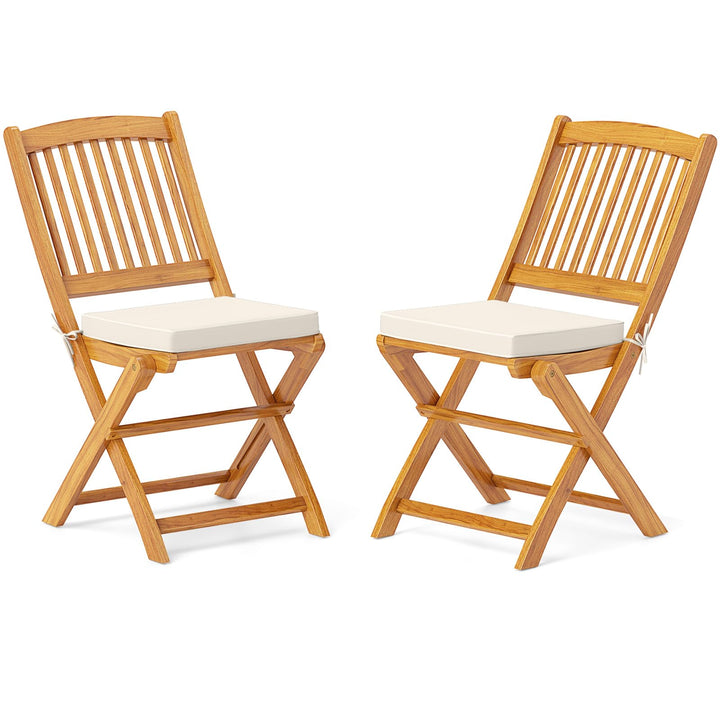 Giantex Patio Folding Chairs Set of 2, Portable Acacia Wood Dining Chairs w/Seat Cushion, 400 LBS Weight Capacity