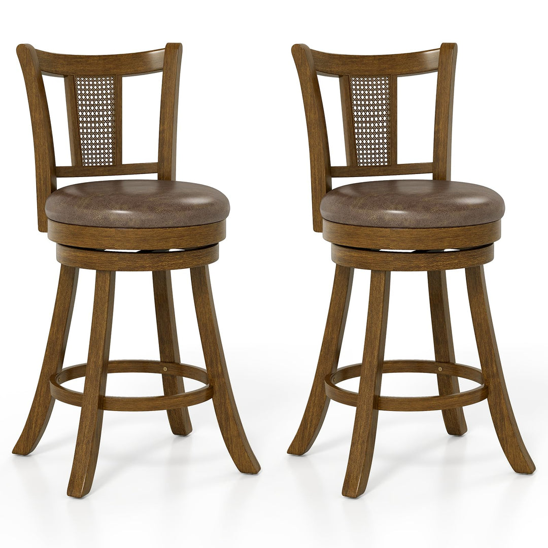 Giantex 25" Bar Stools Set Swivel Counter Height Bar Chairs with PE Rattan Back