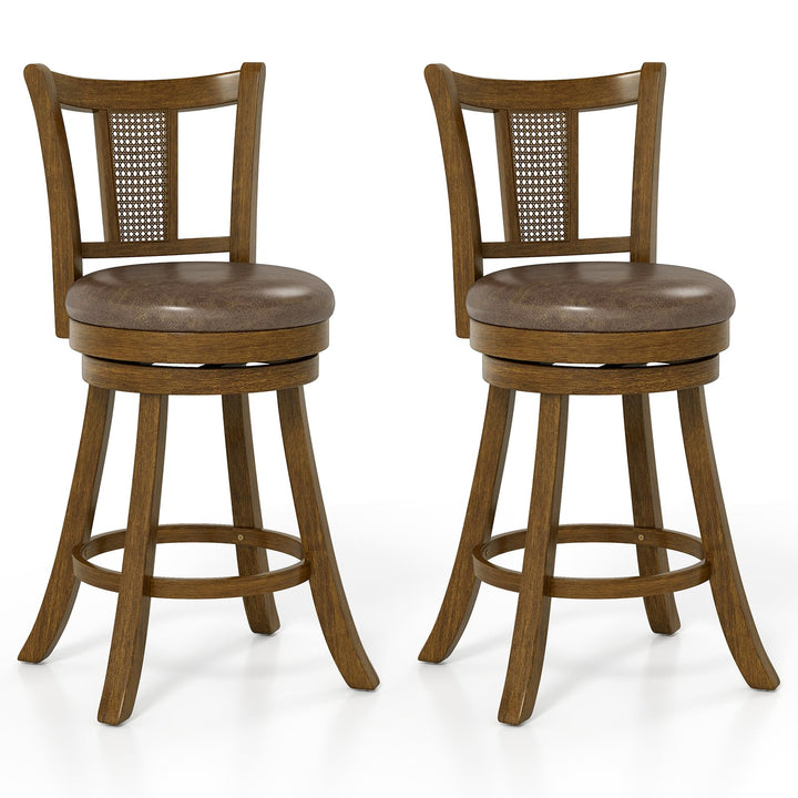 Giantex 25" Bar Stools Set Swivel Counter Height Bar Chairs with PE Rattan Back