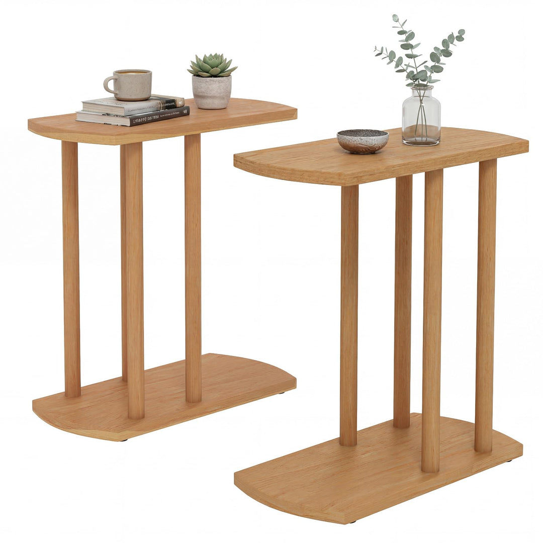 Giantex C-Shaped Teak Wood Side Table Set of 1/2 Narrow 2-Tier Couch Tables