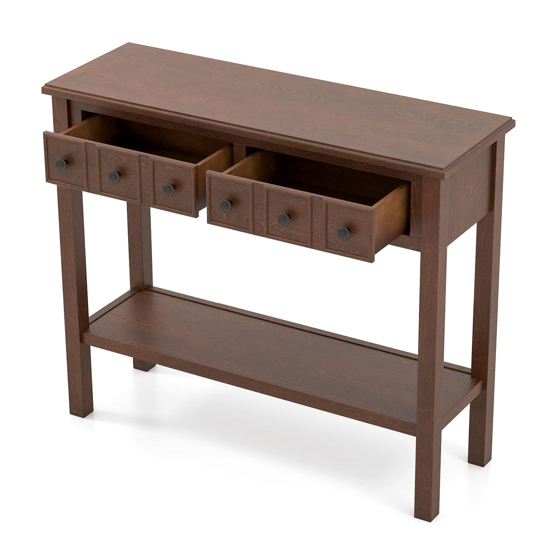 Giantex 38" Narrow Console Table with 2 Drawers & Bottom Open Shelf