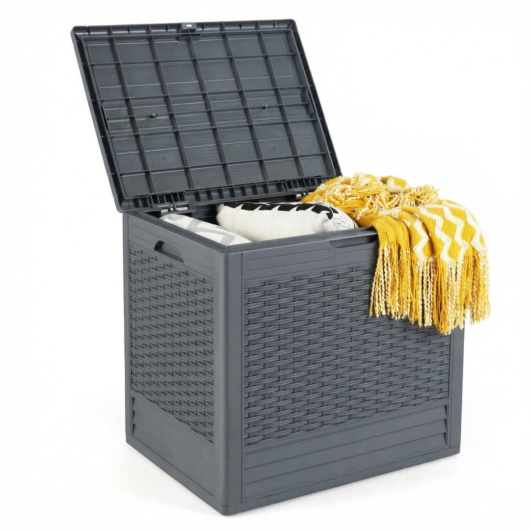 Giantex 25 Gallon PP Deck Container with Rattan Patterns &amp; Lockable Lid