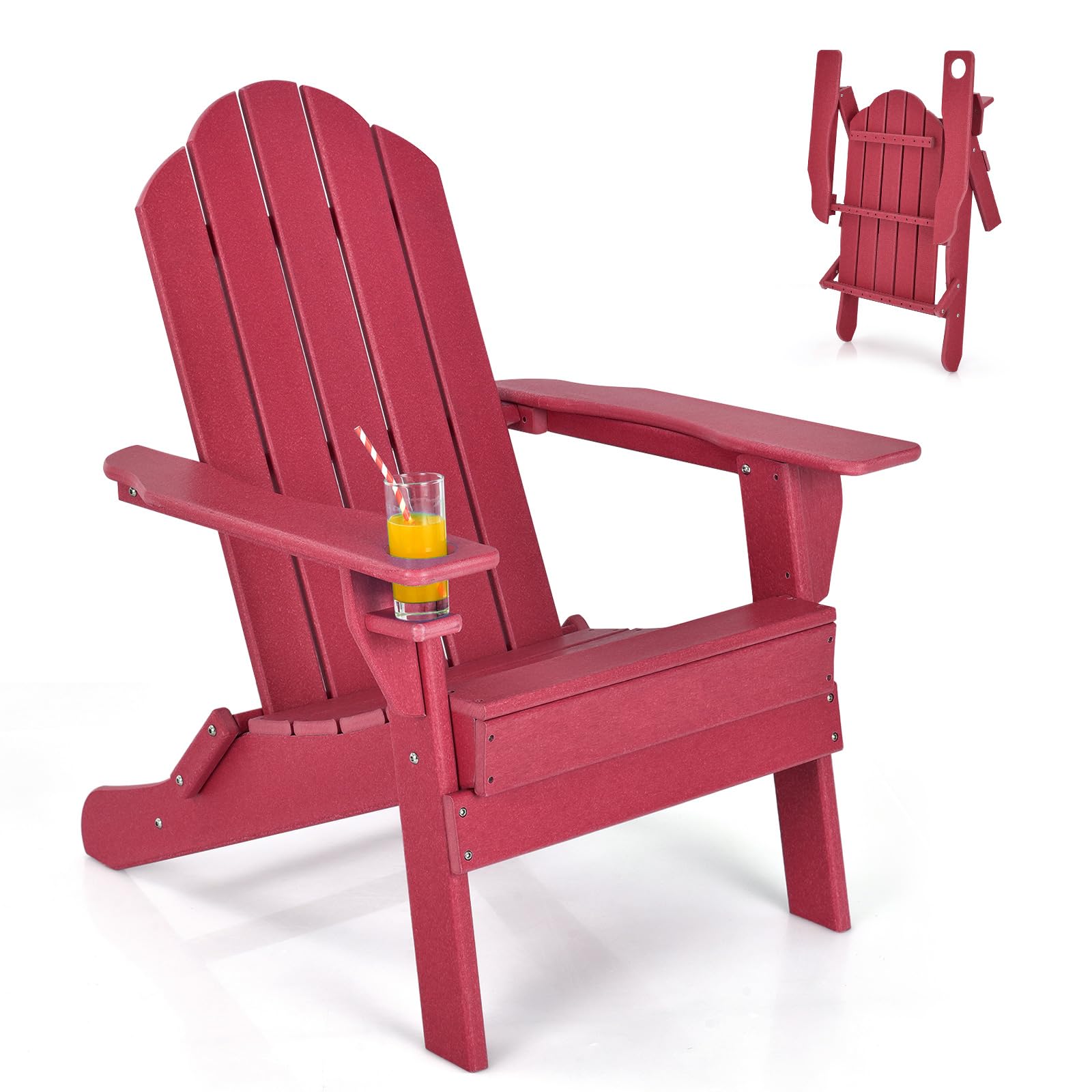 Adirondack Chair Outdoor Folding Chairs, Weather Resistant Patio Chair with Built-in Cup