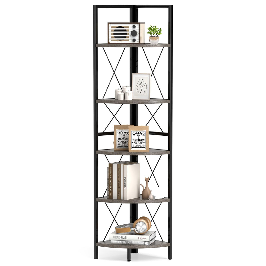 Giantex 5-Tier Corner Shelf, 63" Tall Corner Bookshelf, Freestanding Storage Rack w/Metal Frame