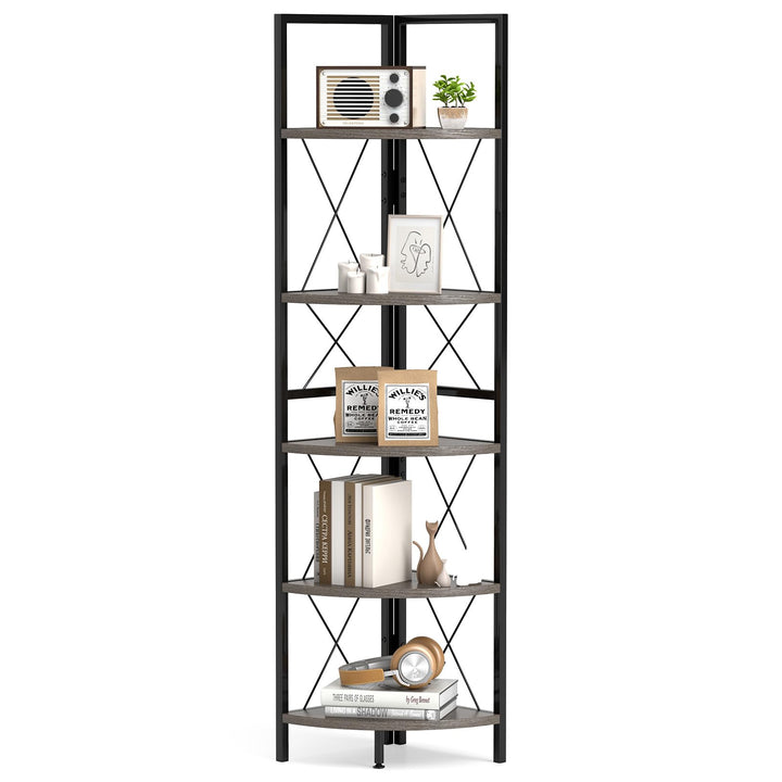 Giantex 5-Tier Corner Shelf, 63" Tall Corner Bookshelf, Freestanding Storage Rack w/Metal Frame