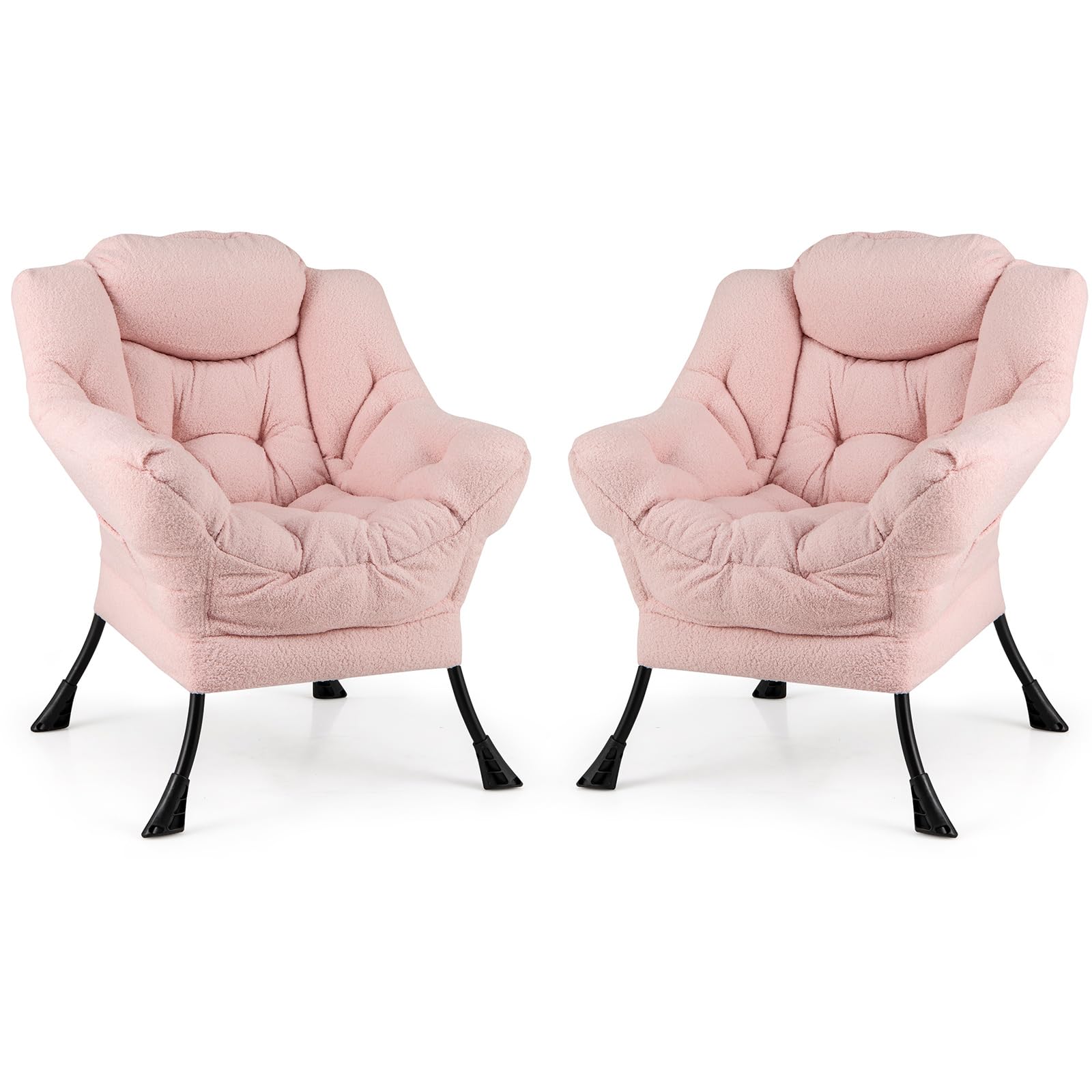 Giantex Set of 1/2 Lazy Chairs, Modern Sherpa Accent Chair w/Upholstered Single Sofa Chair w/Armrests & Side Pocket