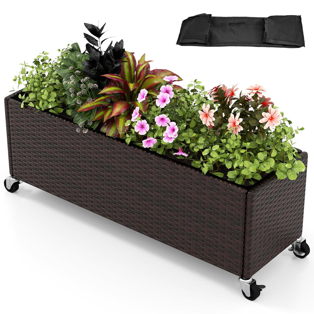 Giantex 38”x12”x14" Wicker Raised Garden Bed with Wheels