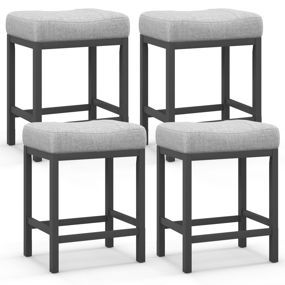 Giantex Counter Height Bar Stools Set of 2/4, 24.5" Backless Linen Fabric Bar Saddle Stools w/Solid Rubber Wood Frame & Footrest