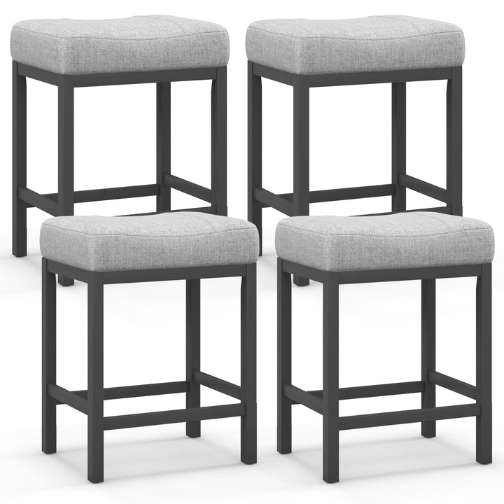 Giantex Counter Height Bar Stools Set of 2/4, 24.5" Backless Linen Fabric Bar Saddle Stools w/Solid Rubber Wood Frame & Footrest