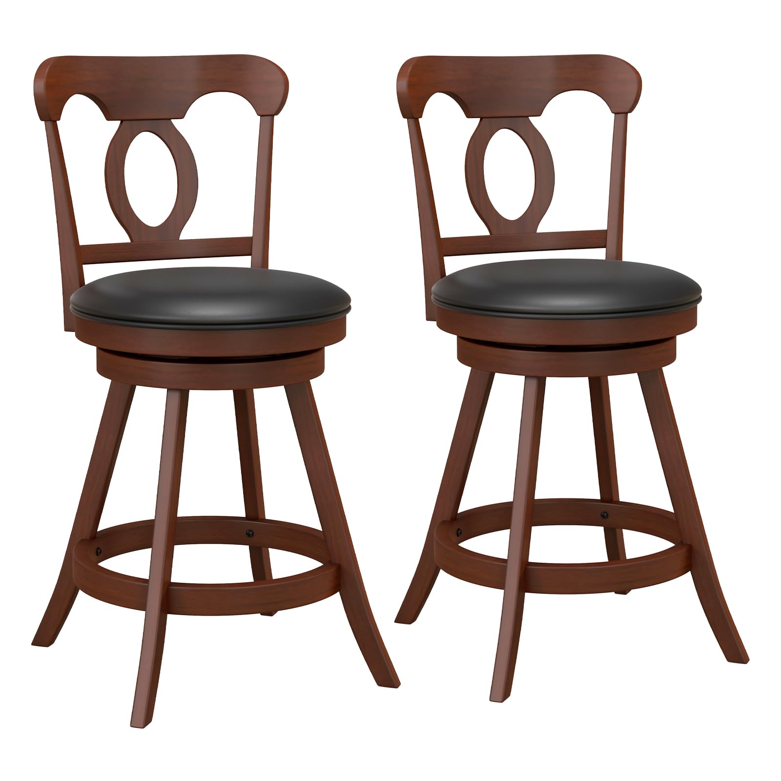 Giantex Swivel Bar Stools Set of 2, 24" Counter Height Barstools with Back, Solid Rubber Wood Frame