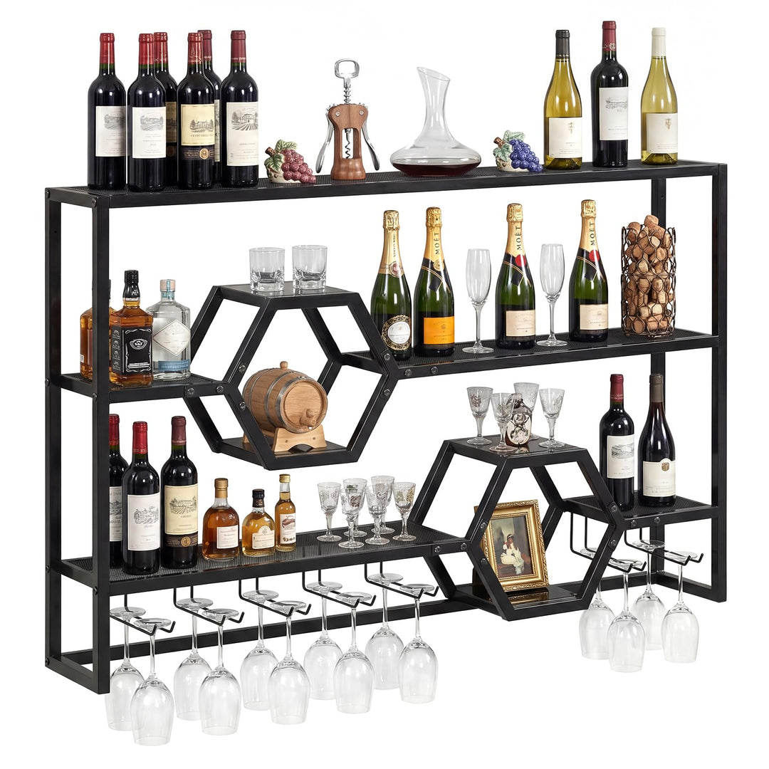 Giantex Wall Mounted Wine Rack 47” Large Floating Bar Shelves