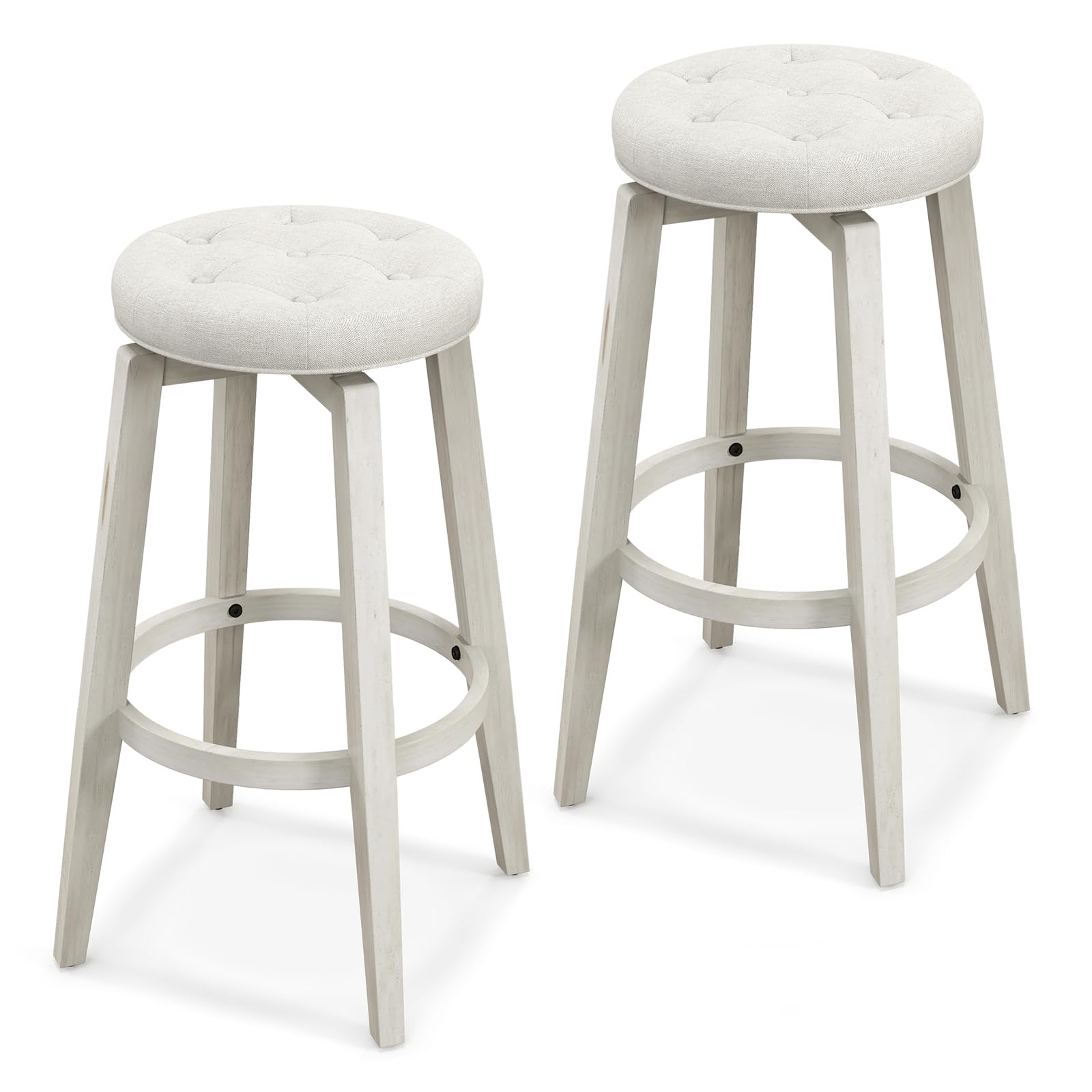 Giantex Swivel Bar Stools Set of 2, 30" Bar Height Stools w/Tufted Seat & Rubber Wood Frame