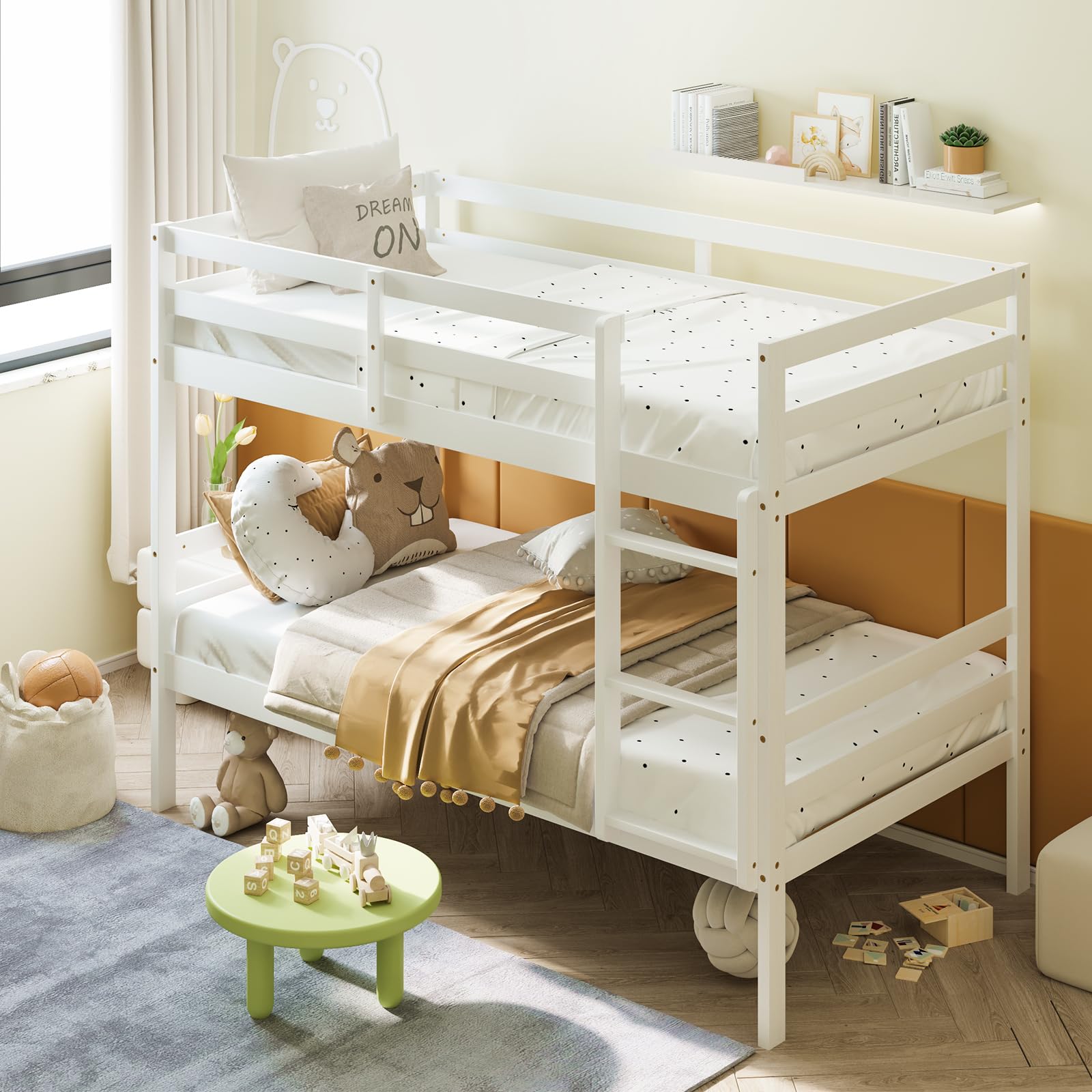 Giantex Bunk Bed Twin Over Twin White, Solid Wood Bunk Bed