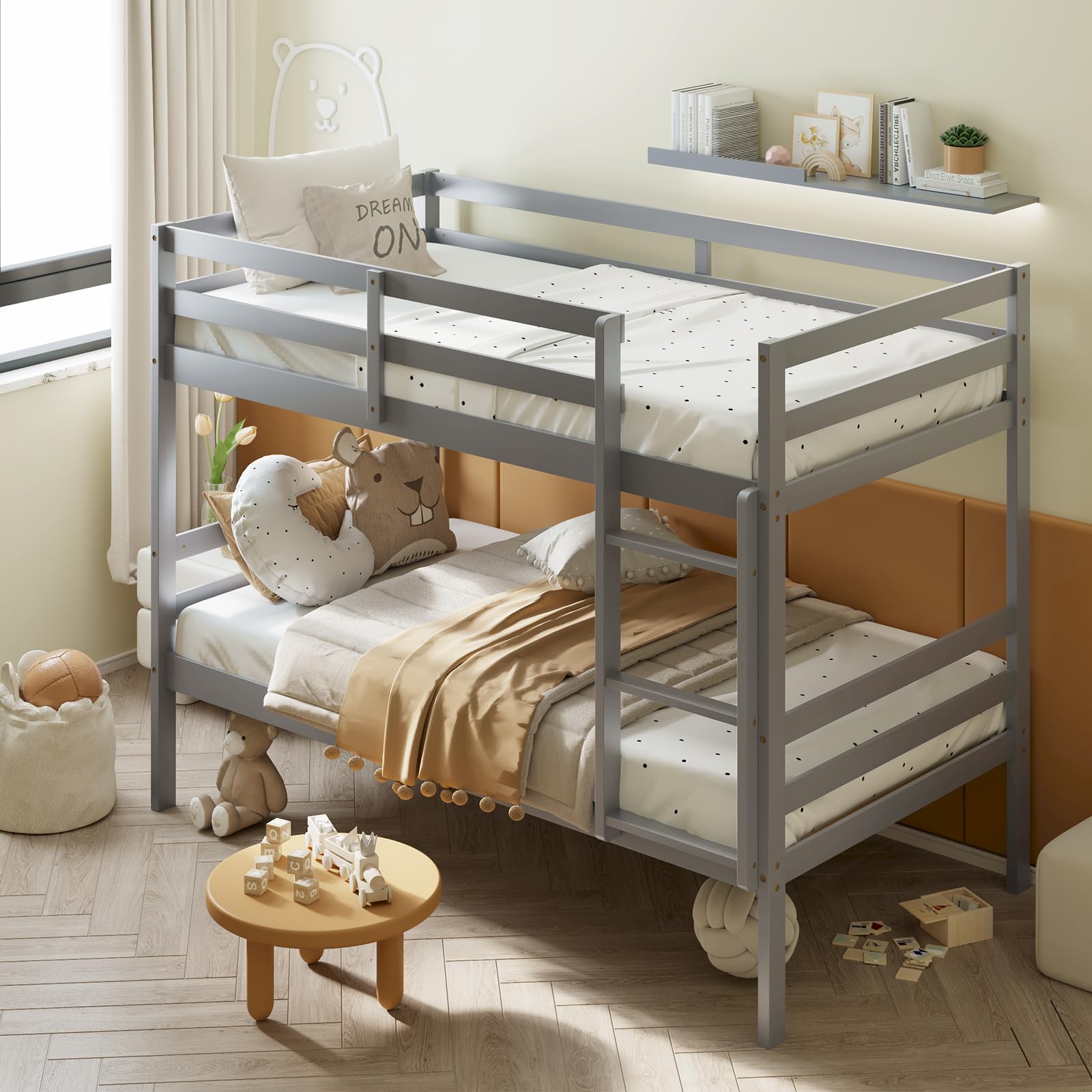 Giantex Bunk Bed Twin Over Twin White, Solid Wood Bunk Bed