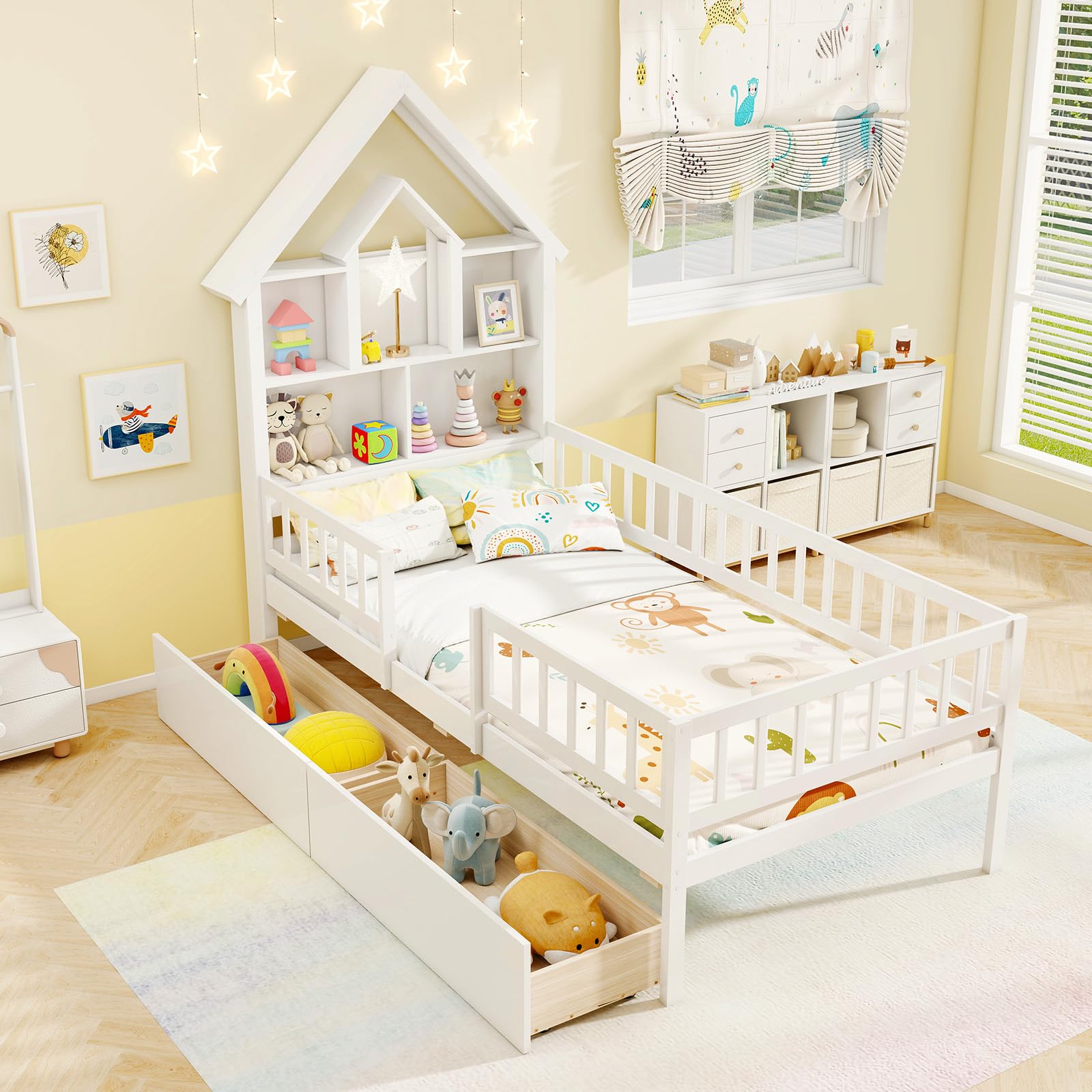 Giantex Twin House Bed with 2 Storage Drawers
