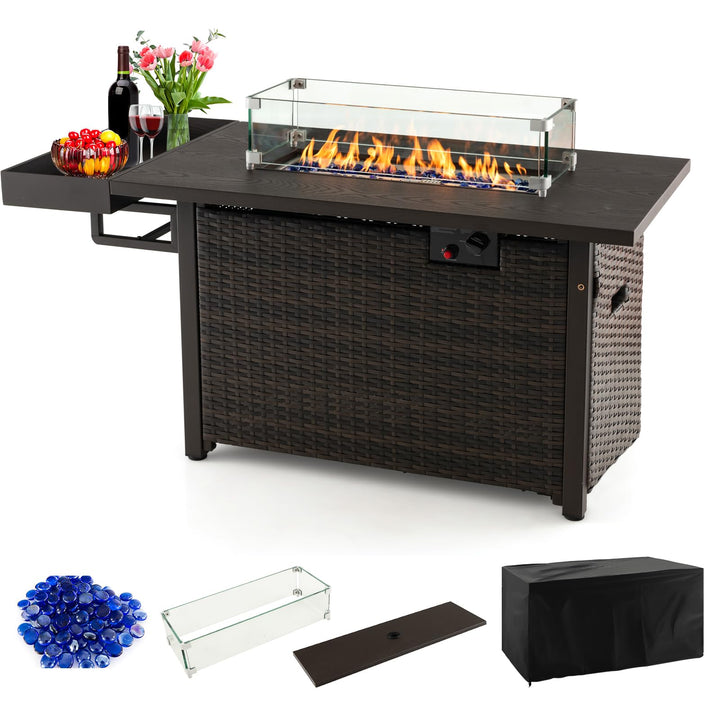 Giantex 52" Outdoor Propane Fire Pit - 50,000 BTU Wicker Patio Gas Fire Table w/Lid