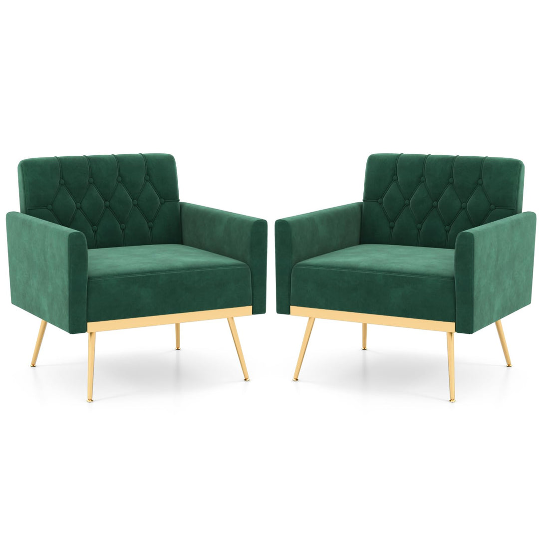 Giantex Modern Velvet Accent Chair Set of 1/2, Mid-Century Upholstered Single Sofa Chair w/Button Tufted Back