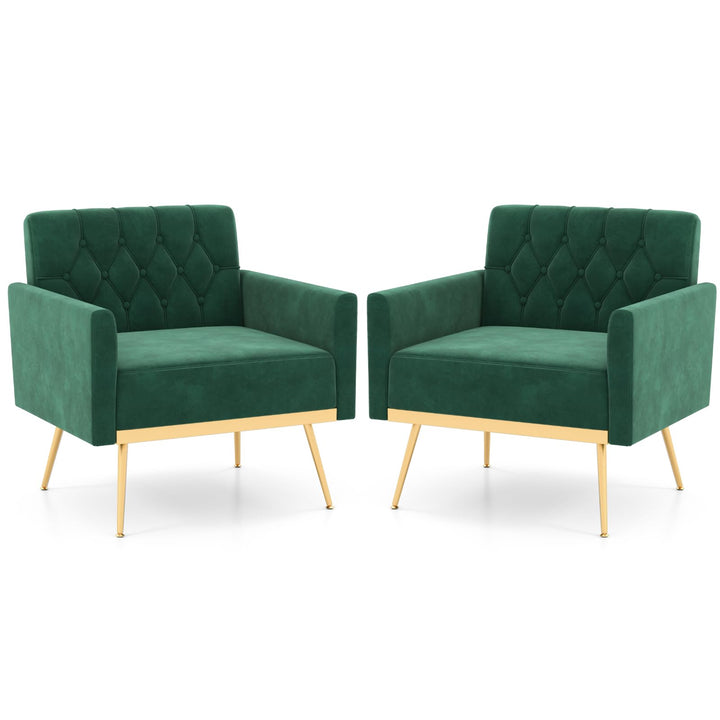 Giantex Modern Velvet Accent Chair Set of 1/2, Mid-Century Upholstered Single Sofa Chair w/Button Tufted Back