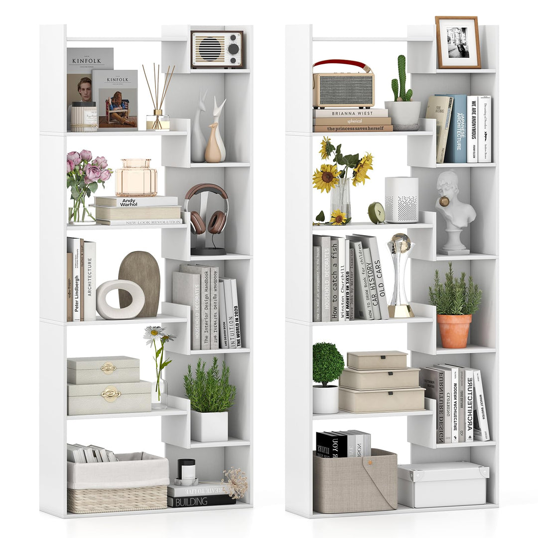 Giantex 6-Tier Bookshelf Wooden Bookcase with Staggered Shelves