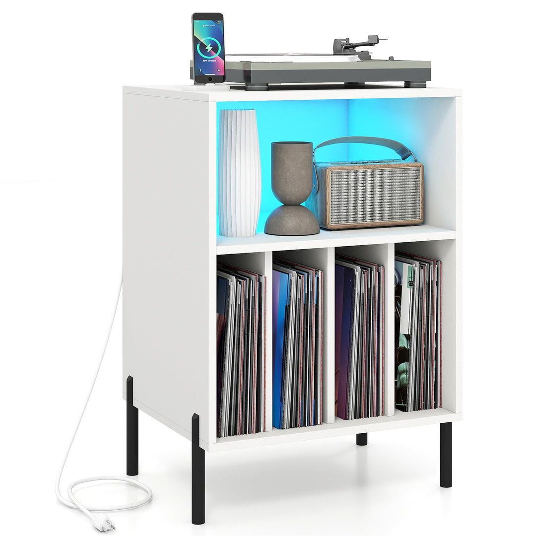 Giantex Record Player Stand with LED Lights & Charging Station