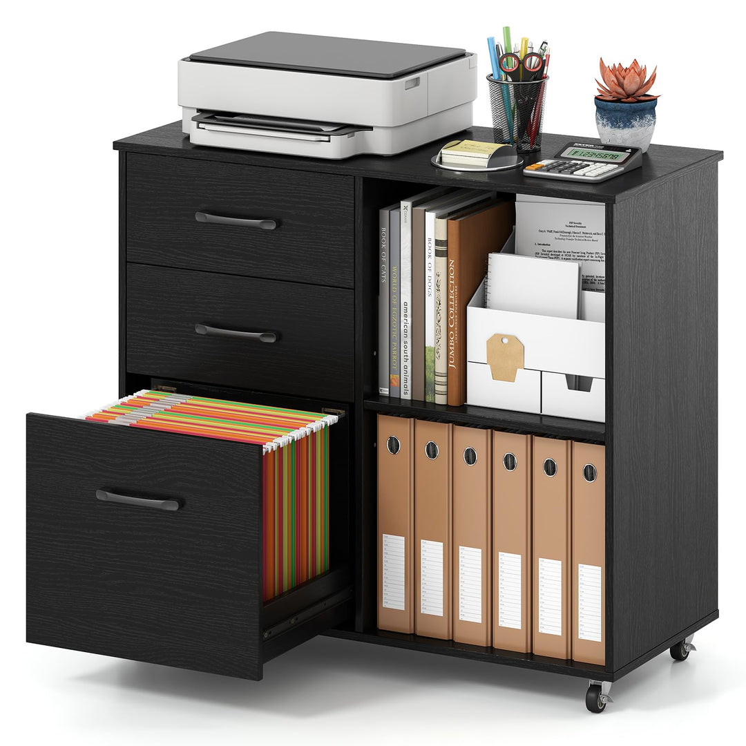 Giantex 3-Drawer Mobile File Cabinet with Open Storage Shelves