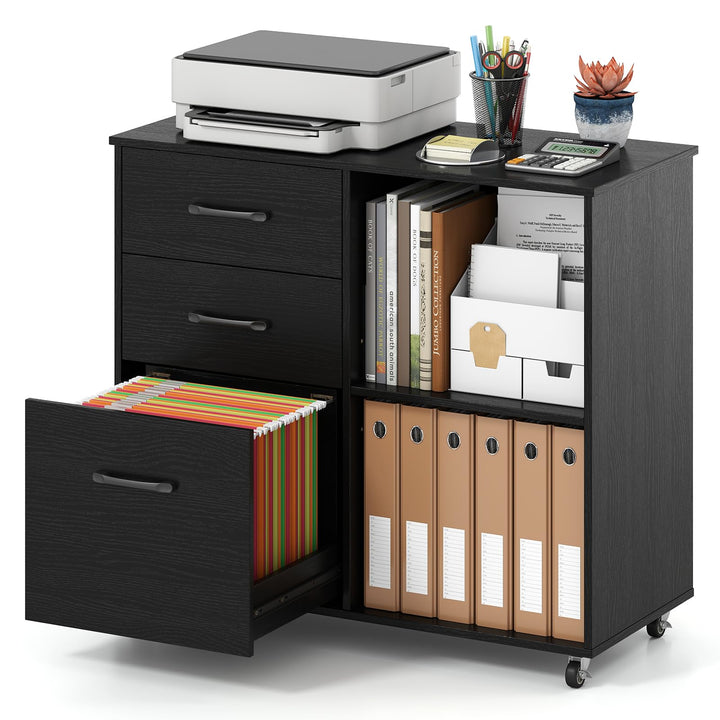 Giantex 3-Drawer Mobile File Cabinet with Open Storage Shelves