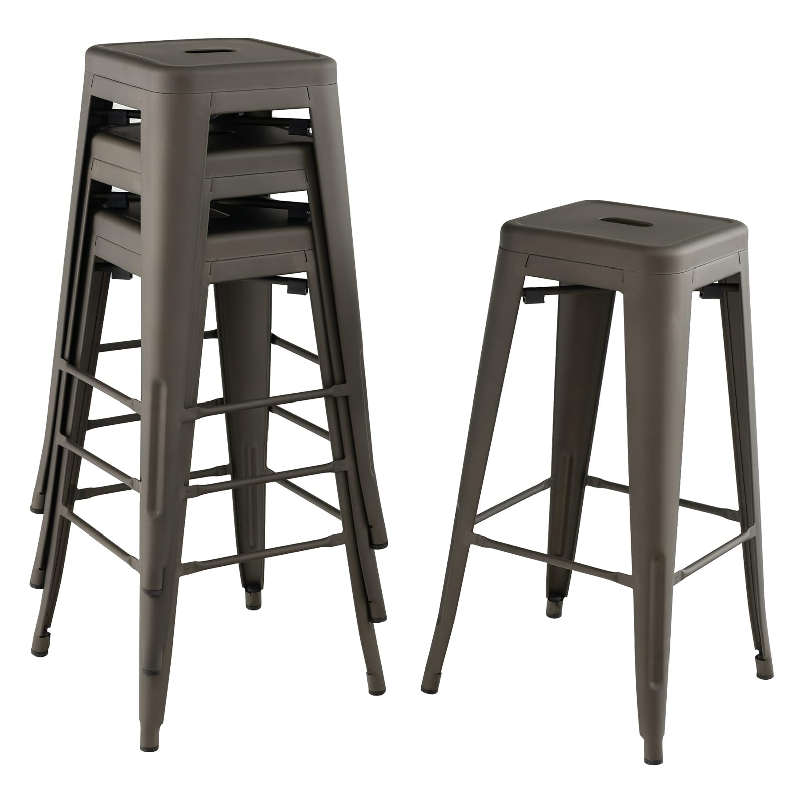 Giantex Metal Backless Bar Stools Set of 4, 30" Bar Height Modern Industrial Barstools w/Cut-out Handle